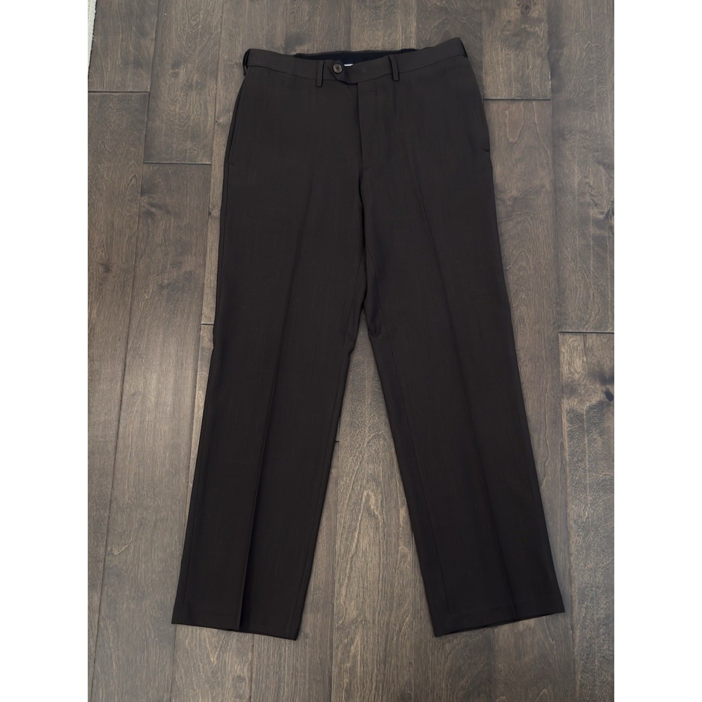 Haggar Repreve Mens Flat Front Dress Pants 32x30 Brown Expandable Waist Classic